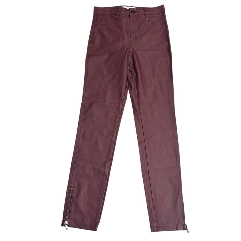 Kancan Women’s Sz 1 24 Red Faux Leather Cropped Straight Ankle Pant Trousers